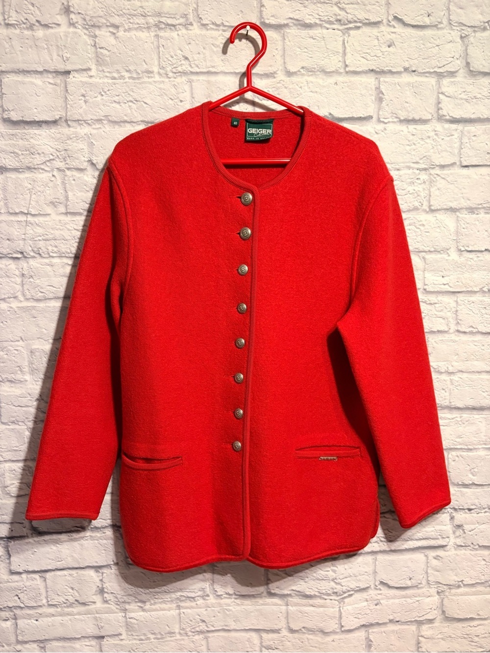 Geiger Vintage Red Wool Button-Front Jacket Size 40